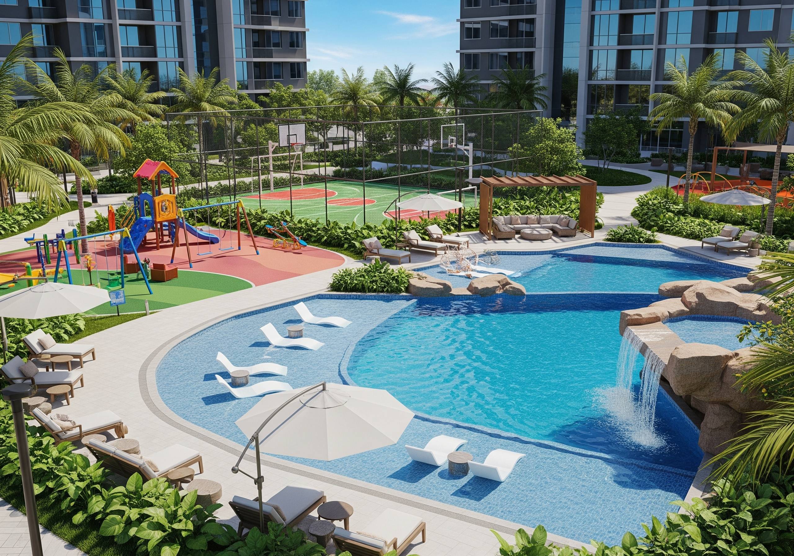 Condomínio com piscina representando Empréstimo para Condomínios